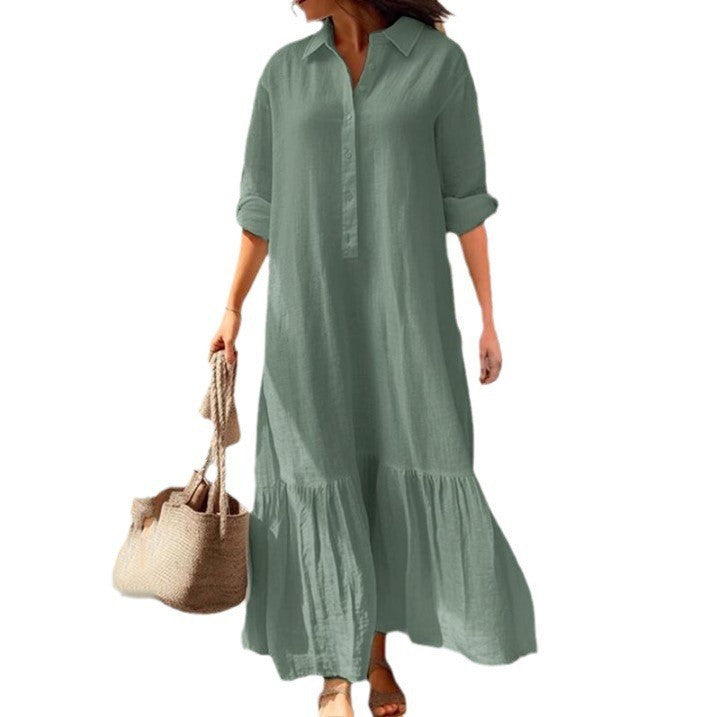 Ladies Long Dress Shirt with Buttoned Collar