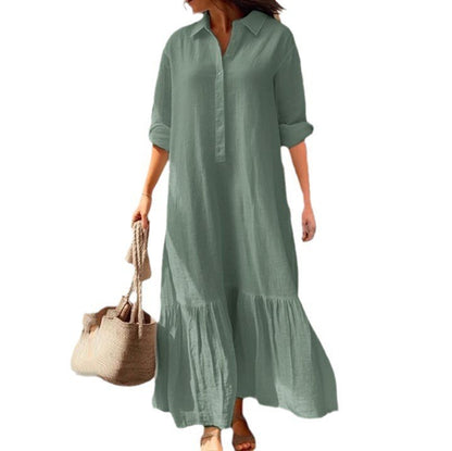 Ladies Long Dress Shirt with Buttoned Collar