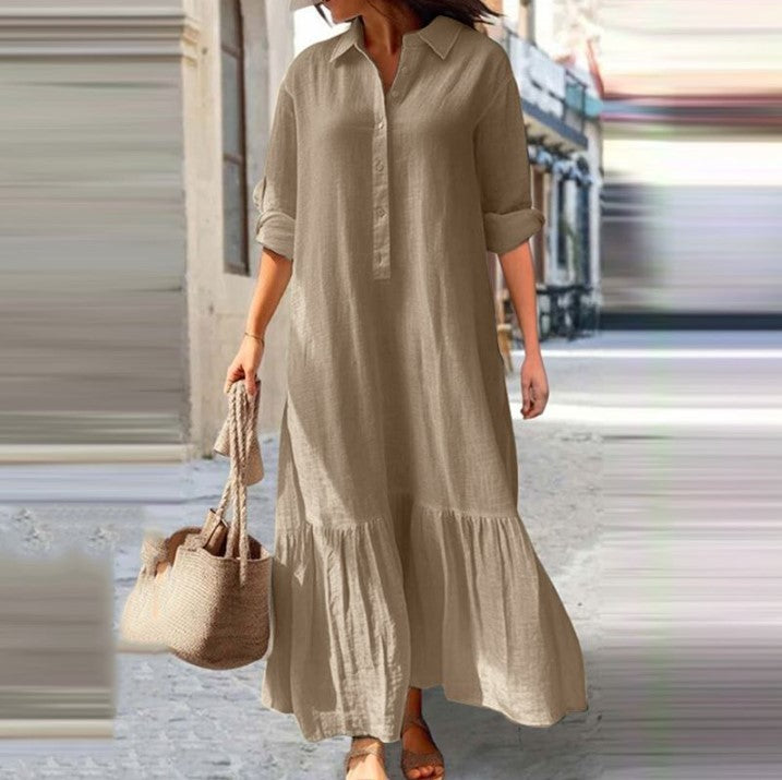 Ladies Long Dress Shirt with Buttoned Collar
