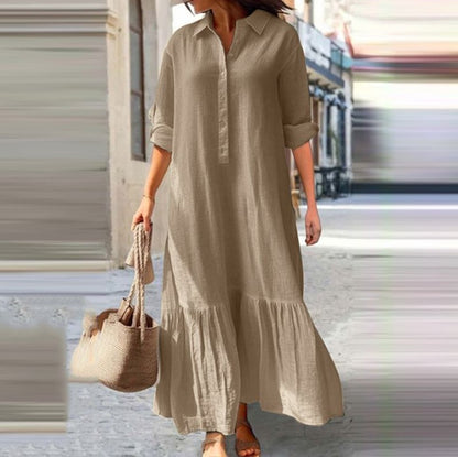 Ladies Long Dress Shirt with Buttoned Collar