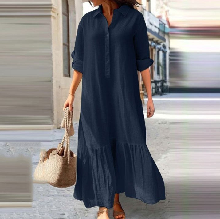 Ladies Long Dress Shirt with Buttoned Collar
