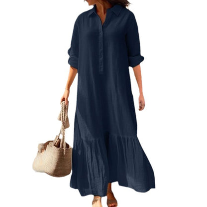 Ladies Long Dress Shirt with Buttoned Collar