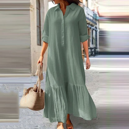 Ladies Long Dress Shirt with Buttoned Collar