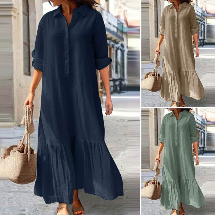 Ladies Long Dress Shirt with Buttoned Collar