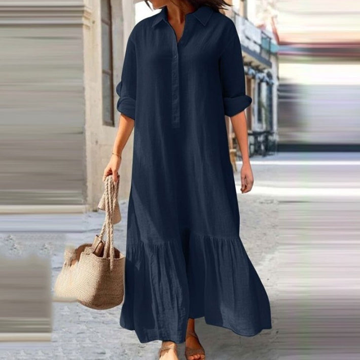 Ladies Long Dress Shirt with Buttoned Collar