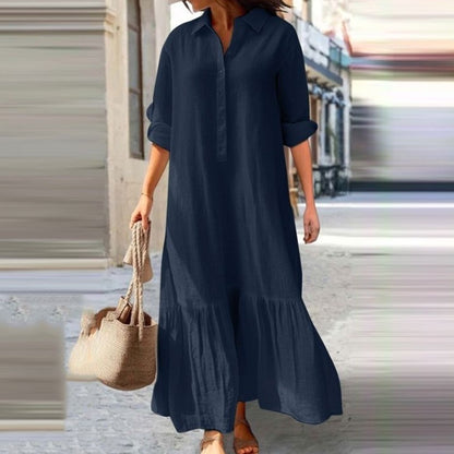 Ladies Long Dress Shirt with Buttoned Collar